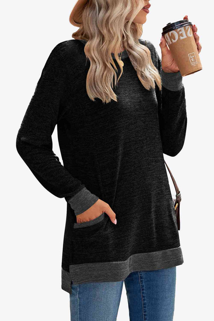 Heathered Slit Top with Pockets | 1mrk.com