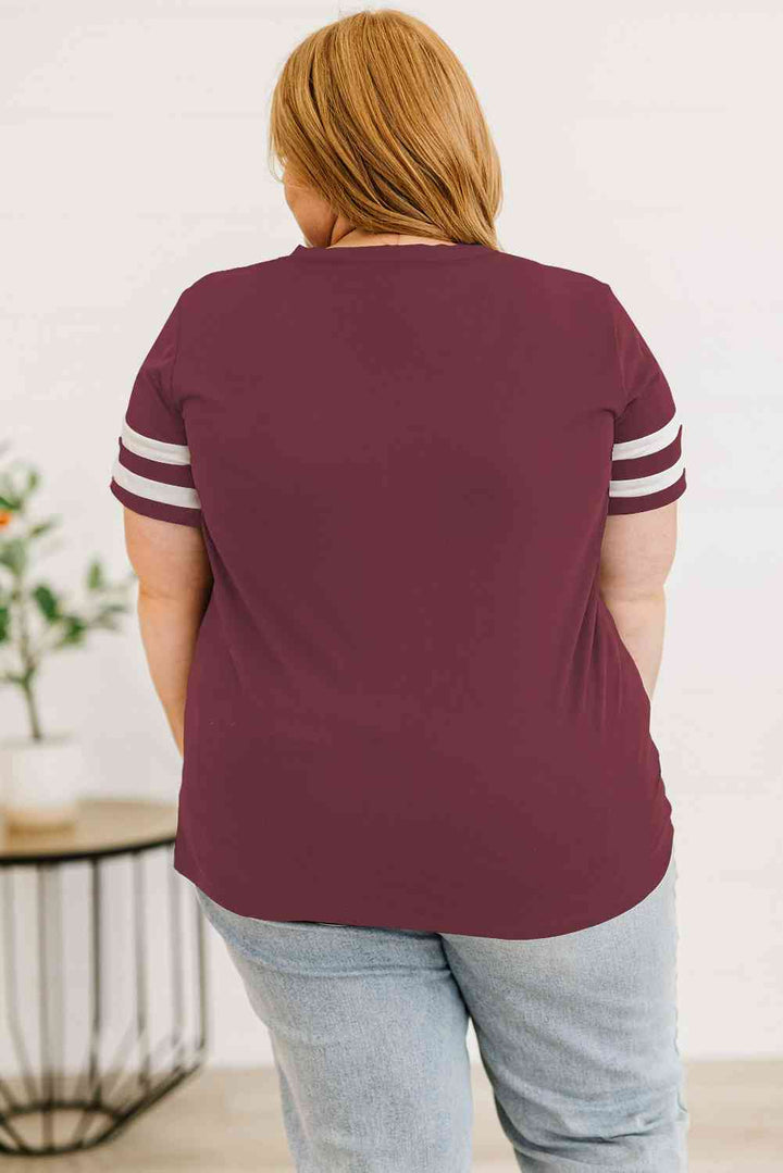 Plus Size Striped V-Neck Tee Shirt | 1mrk.com