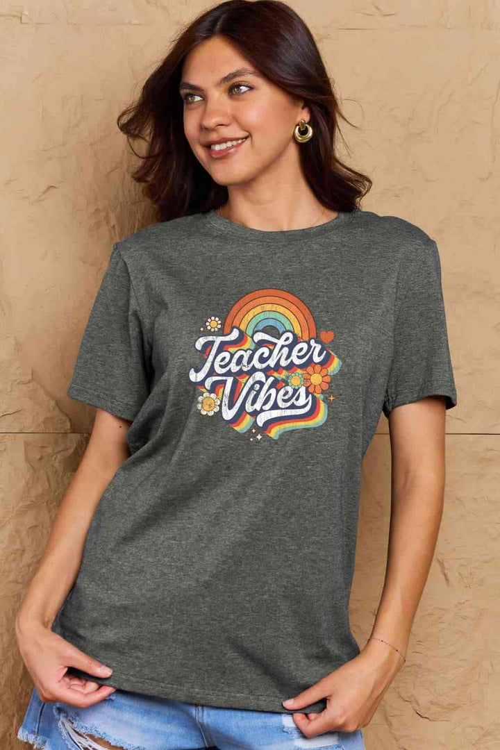 Simply Love Full Size TEACHER VIBES Graphic Cotton T-Shirt | 1mrk.com