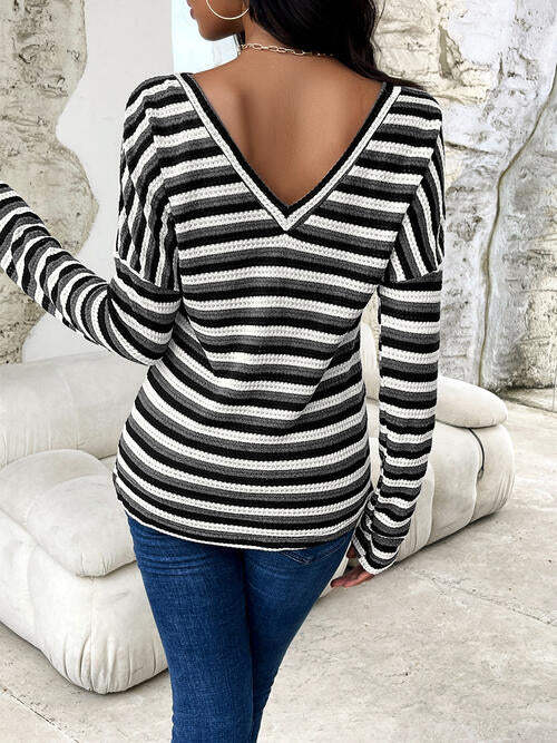 Striped Drop Shoulder Long Sleeve T-Shirt | 1mrk.com