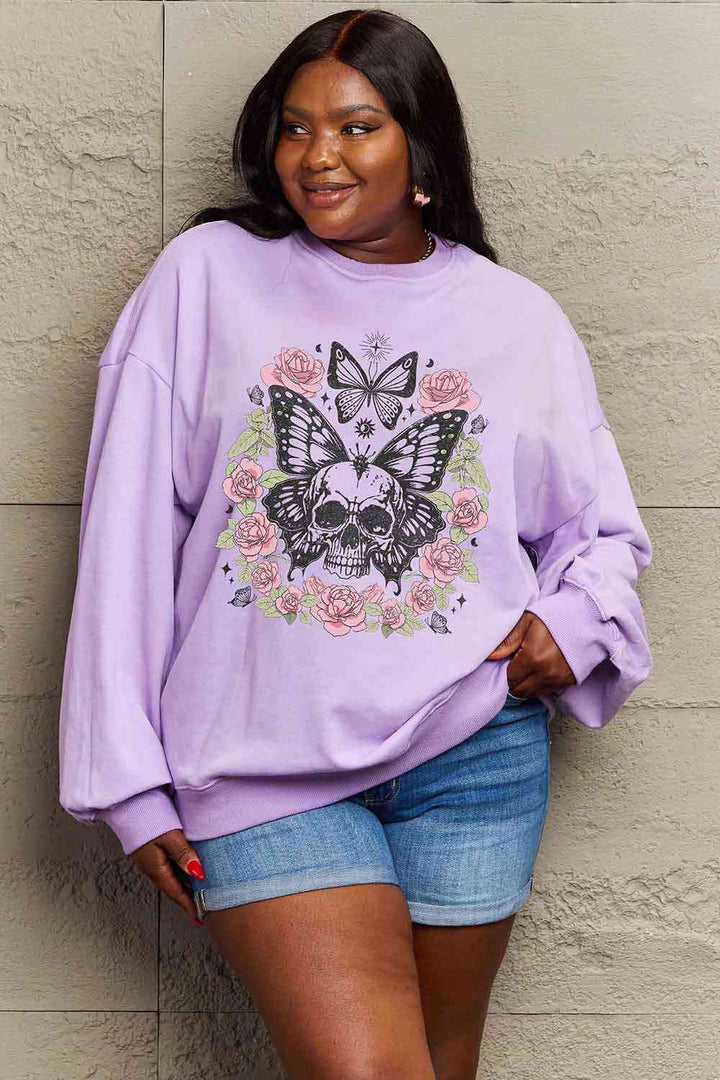 Simply Love Simply Love Full Size Skull Butterfly Graphic Sweatshirt |1mrk.com