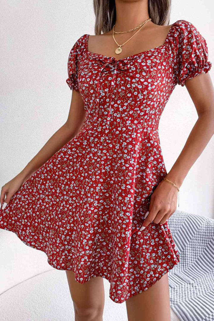 Ditsy Floral Drawstring A-Line Dress |1mrk.com