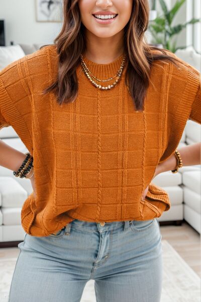 Round Neck Cap Sleeve Sweater |1mrk.com