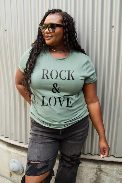 Simply Love Full Size ROCK ＆ LOVE Short Sleeve T-Shirt | Trendsi