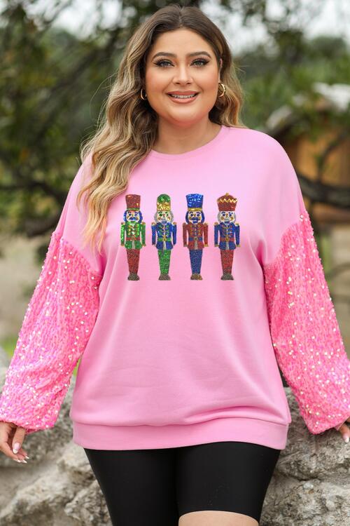 Plus Size Sequin Nutcracker Long Sleeve Sweatshirt |1mrk.com