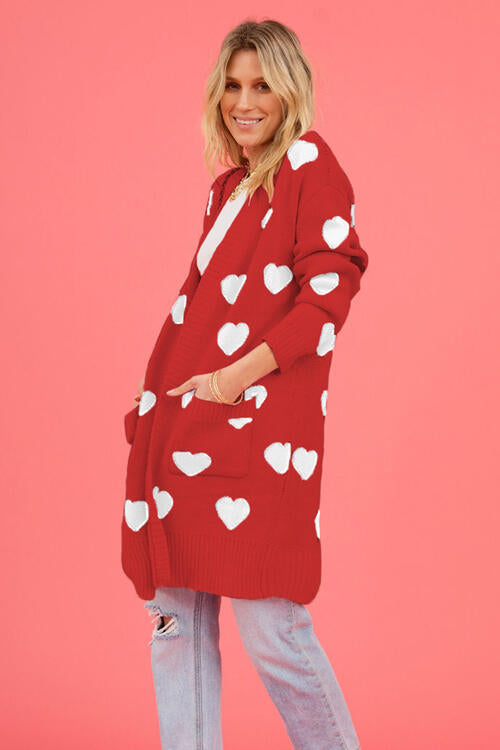 Heart Graphic Open Front Cardigan with Pockets |1mrk.com