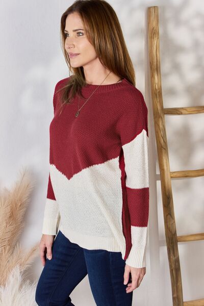 Hailey & Co Full Size Color Block Dropped Shoulder Knit Top |1mrk.com