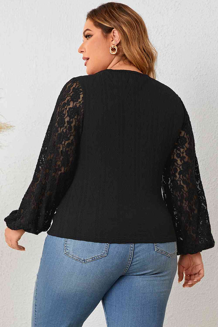 Plus Size Cutout Front Lace Sleeve Blouse | 1mrk.com