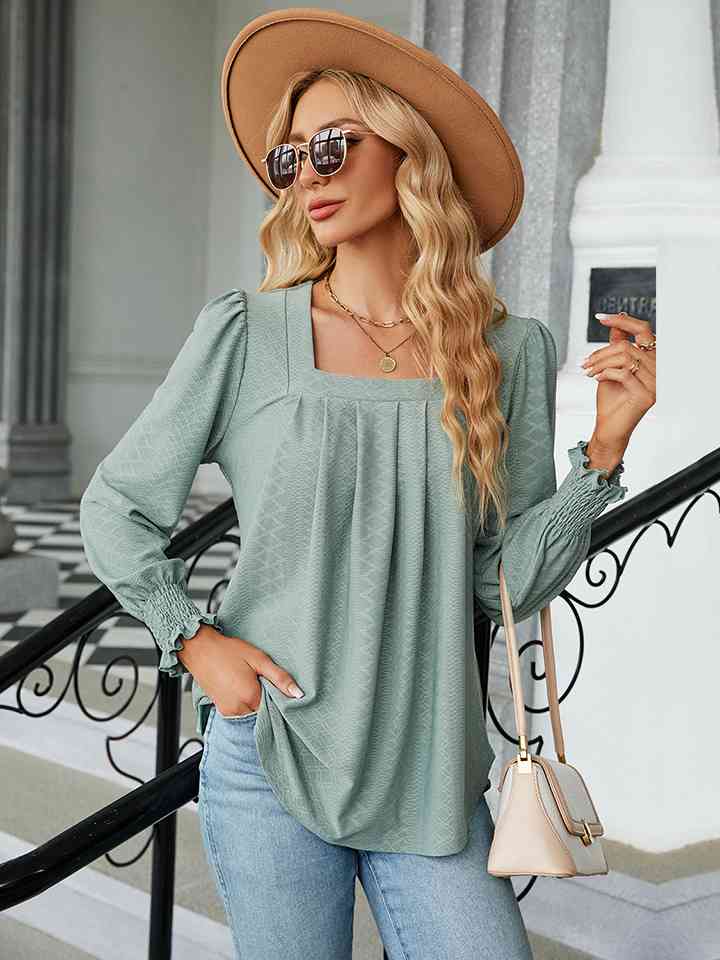 Square Neck Puff Sleeve Blouse | 1mrk.com