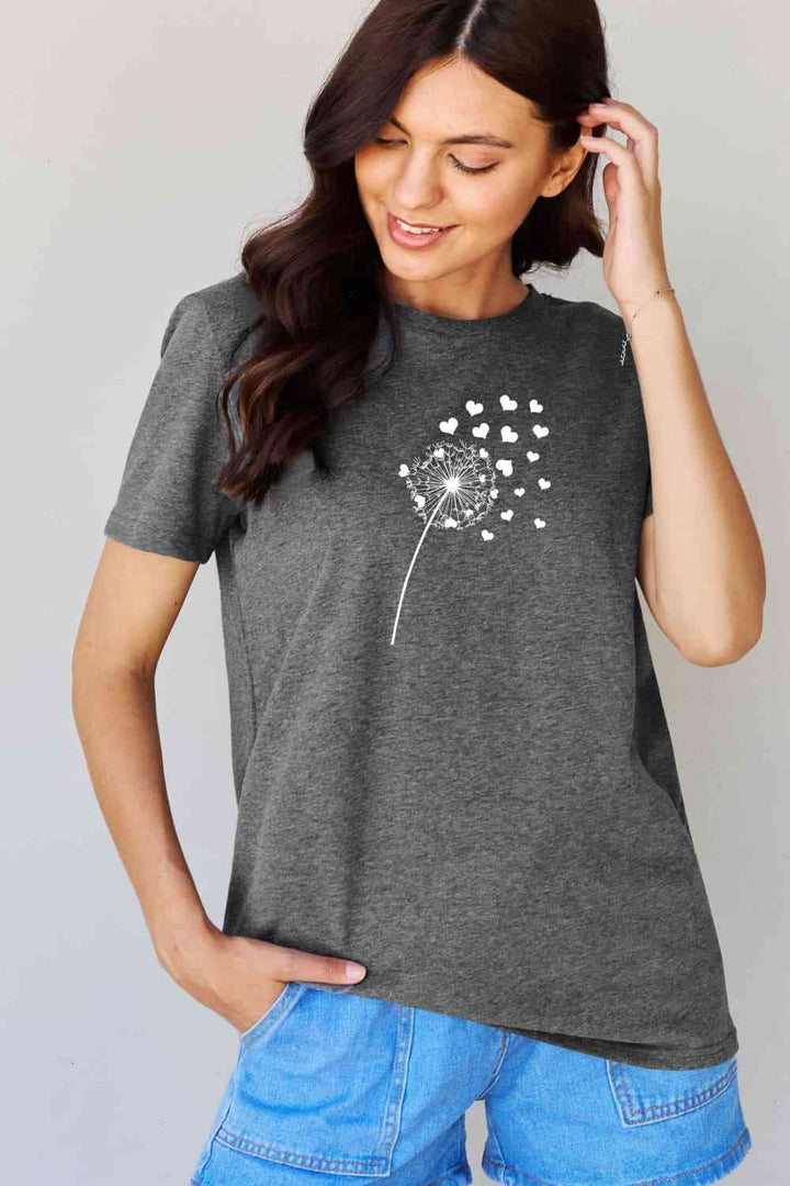 Simply Love Full Size Dandelion Heart Graphic Cotton T-Shirt | 1mrk.com