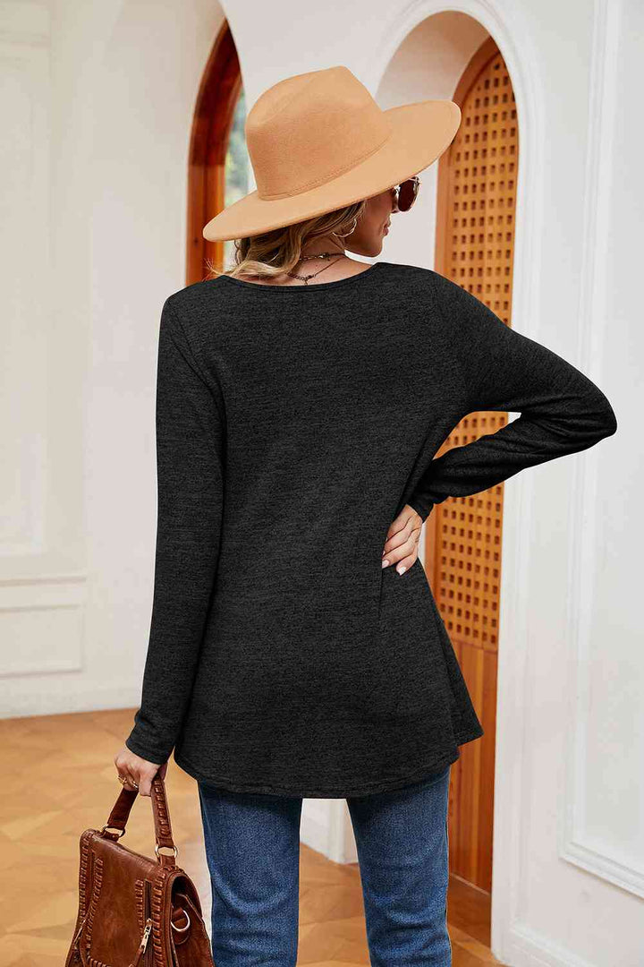 Square Neck Long Sleeve Peplum Top | 1mrk.com