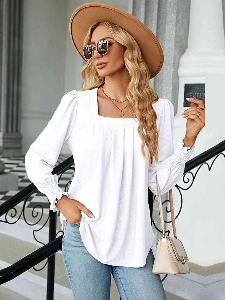 Square Neck Puff Sleeve Blouse | 1mrk.com