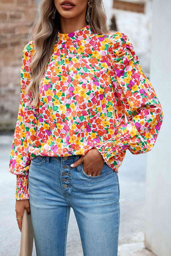 Printed Smocked Puff Sleeve Blouse | 1mrk.com