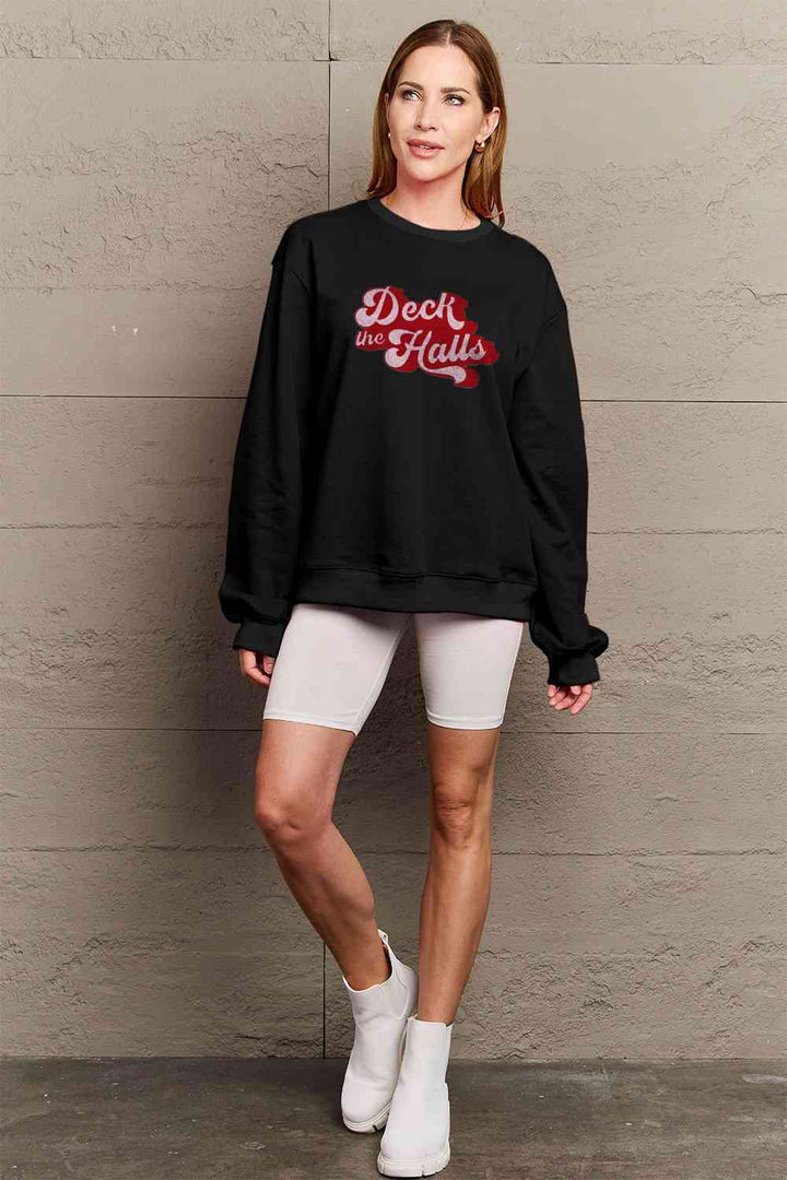 Simply Love Full Size DECK THE HALLS Graphic Sweatshirt |1mrk.com