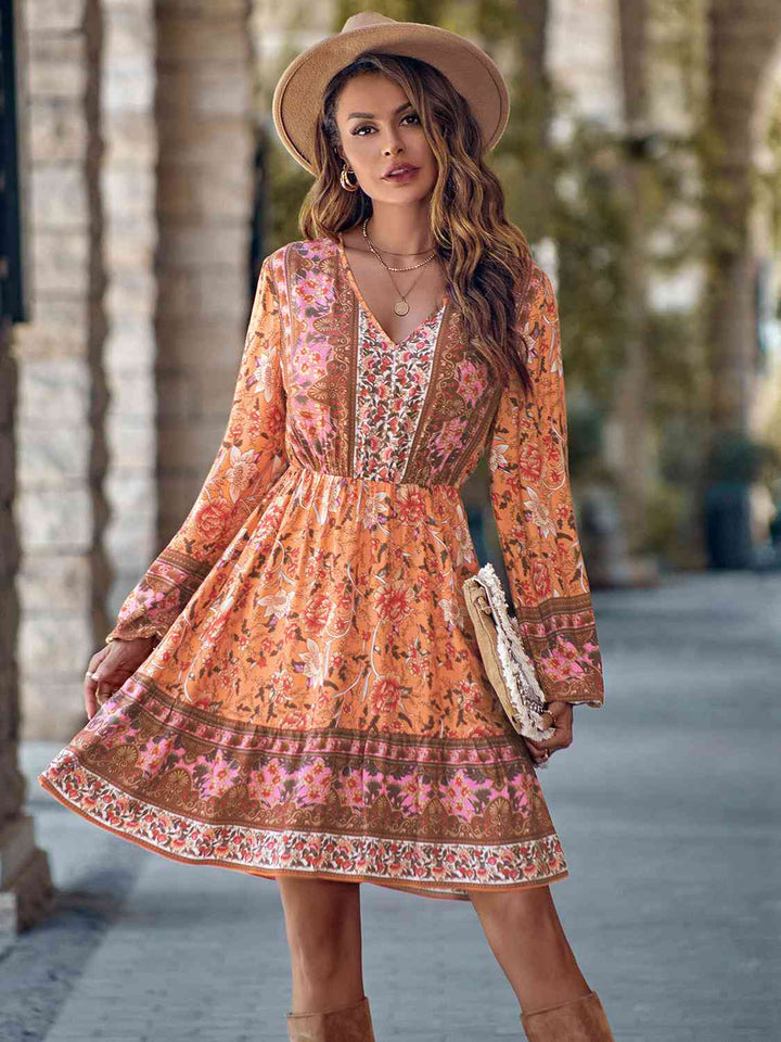 Bohemian V-Neck Long Sleeve Dress |1mrk.com