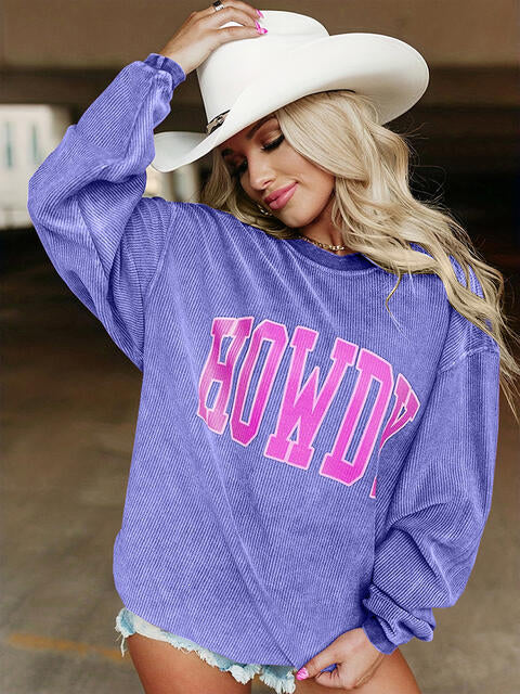 Full Size HOWDY Graphic Round Neck Sweatshirt |1mrk.com