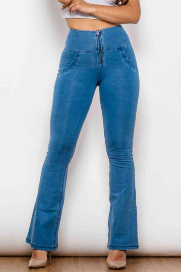Zip-Up Wide Waistband Long Jeans | 1mrk.com