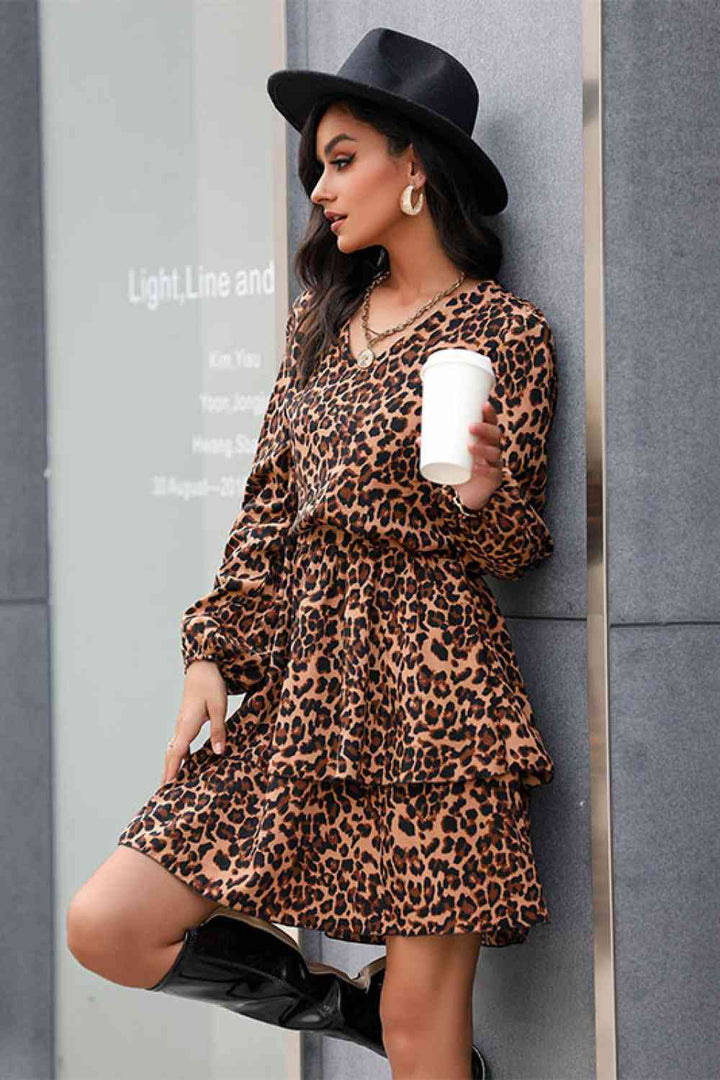 Leopard Print Layered Mini Dress |1mrk.com