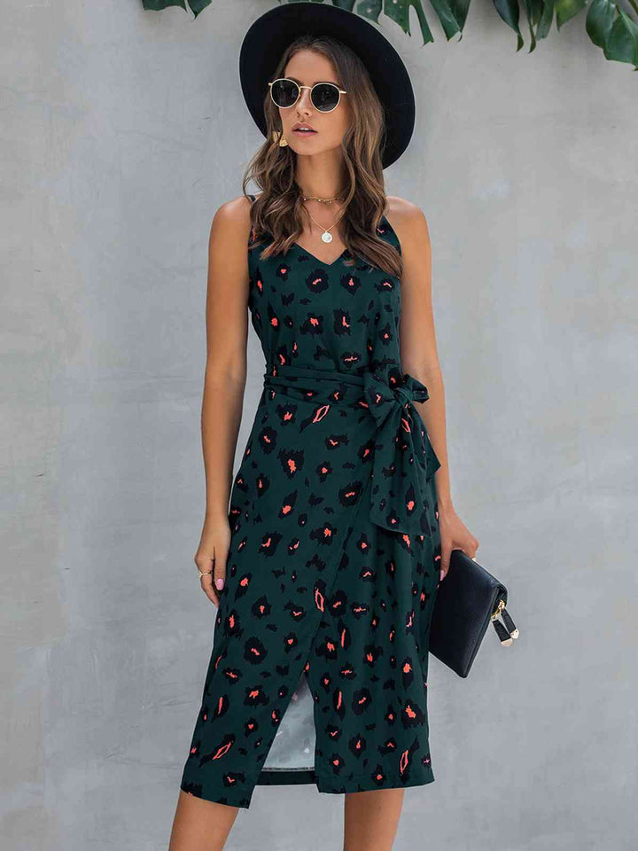 Printed Tie-Waist Spaghetti Strap Dress |1mrk.com