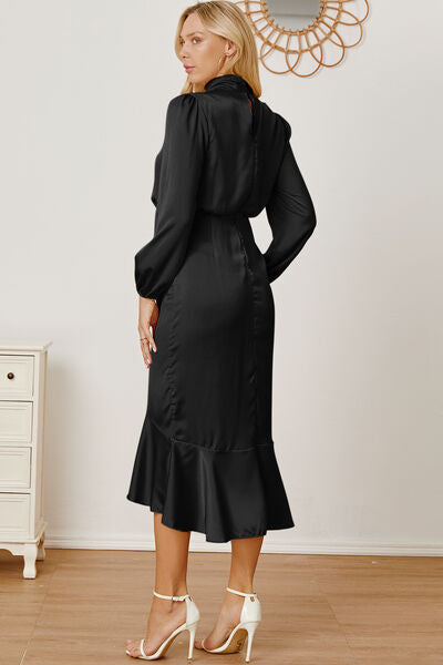 Mock Neck Ruffled Asymmetrical Dress |1mrk.com