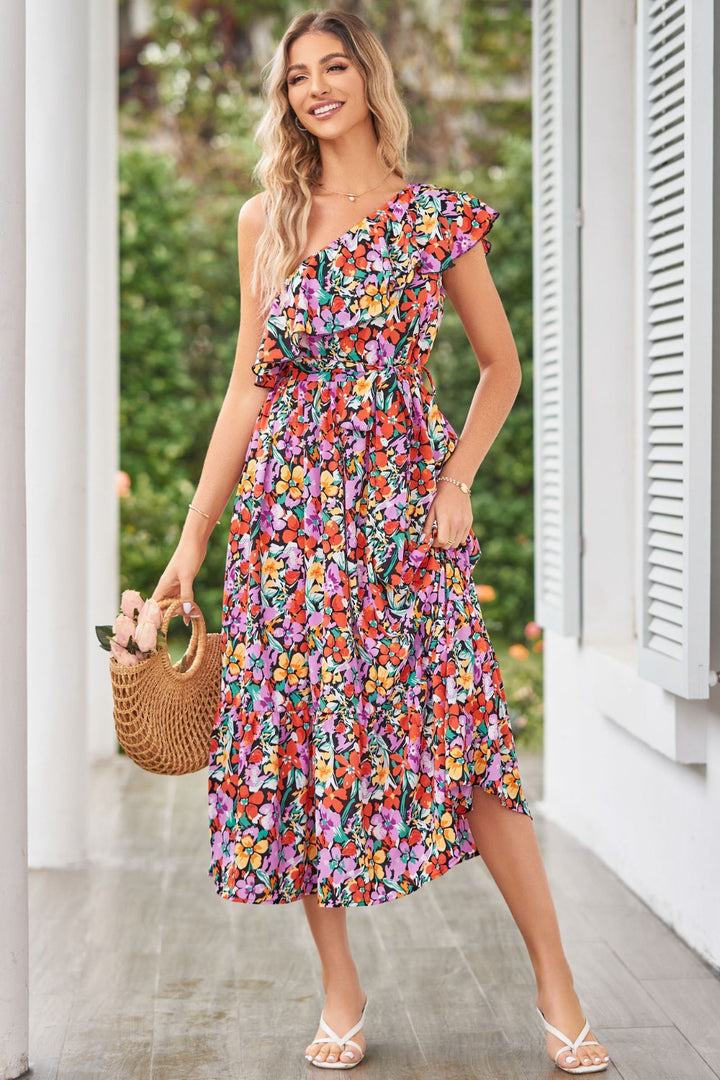 Ruffled Floral One Shoulder Dress | Trendsi