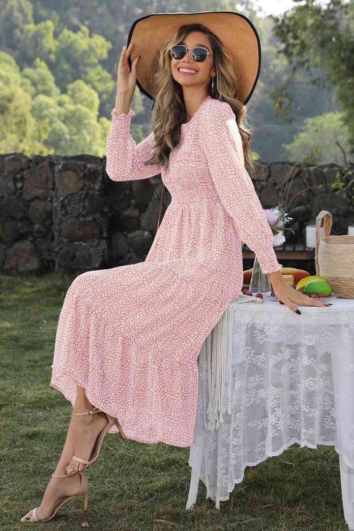 Round Neck Lantern Sleeve Midi Dress | 1mrk.com