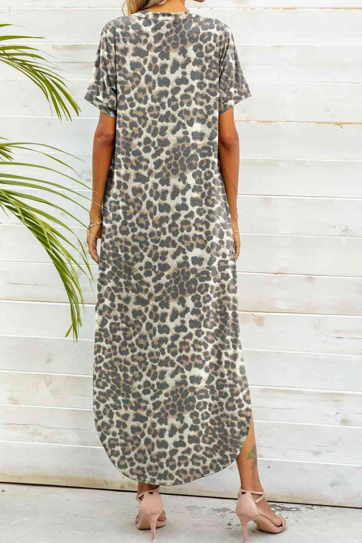 Printed V-Neck Curved Hem Dress |1mrk.com