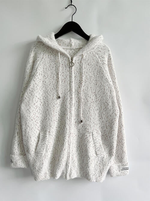 Zip Up Drawstring Long Sleeve Hooded Sweater |1mrk.com