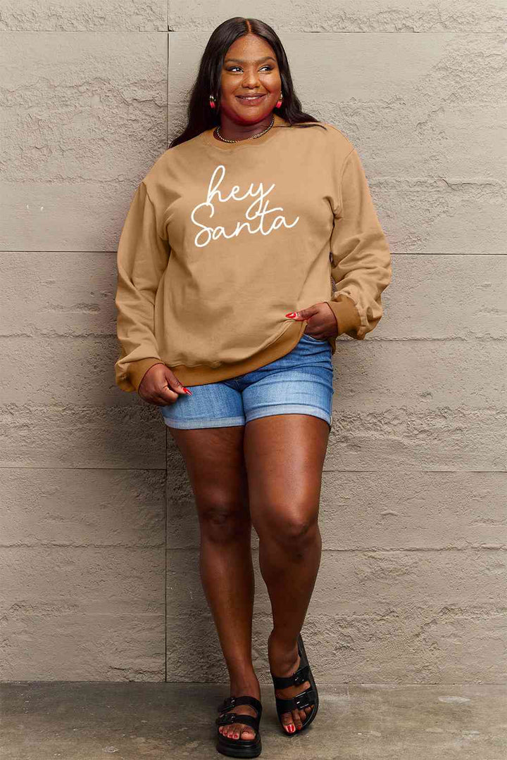 Simply Love Full Size HEY SANTA Graphic Sweatshirt |1mrk.com