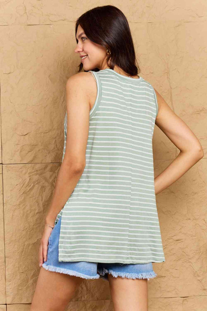 Doublju Full Size Striped Sleeveless V-Neck Top | 1mrk.com