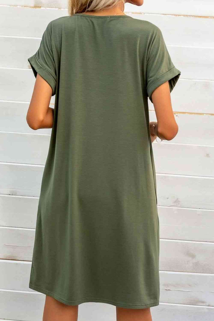 Scoop Neck Short Sleeve Pocket Dress |1mrk.com