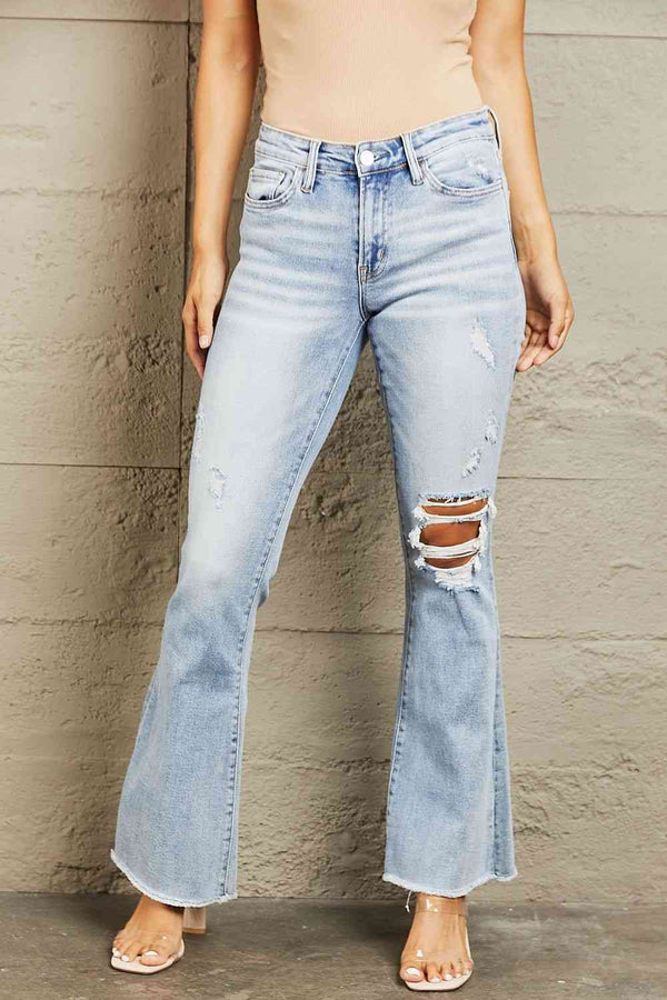 BAYEAS Mid Rise Distressed Flare Jeans | 1mrk.com