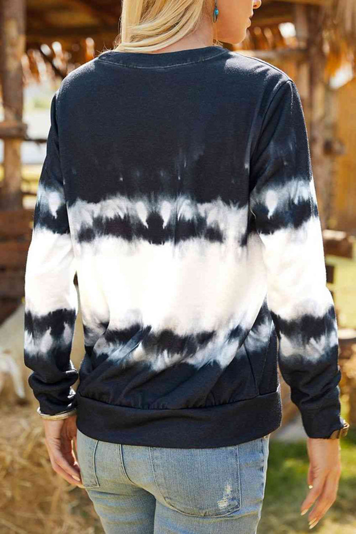 Printed Notched Neck Lace-Up Sweatshirt |1mrk.com