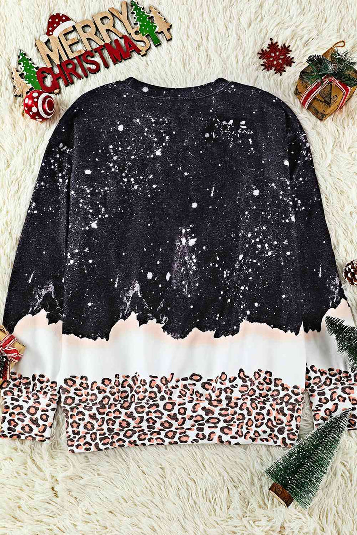 MAMA Leopard Color Block Round Neck Sweatshirt |1mrk.com