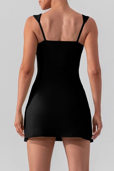 Square Neck Sleeveless Slit Mini Active Dress |1mrk.com