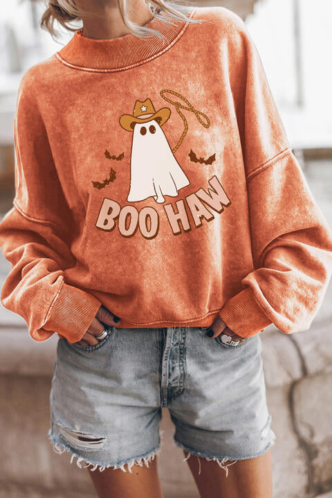 BOO HAW Ghost Graphic Dropped Shoulder Round Neck Sweatshirt |1mrk.com