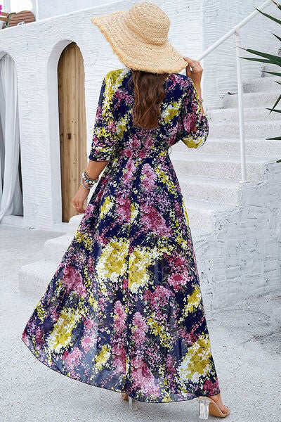 Printed Tied Half Sleeve Slit Dress |1mrk.com