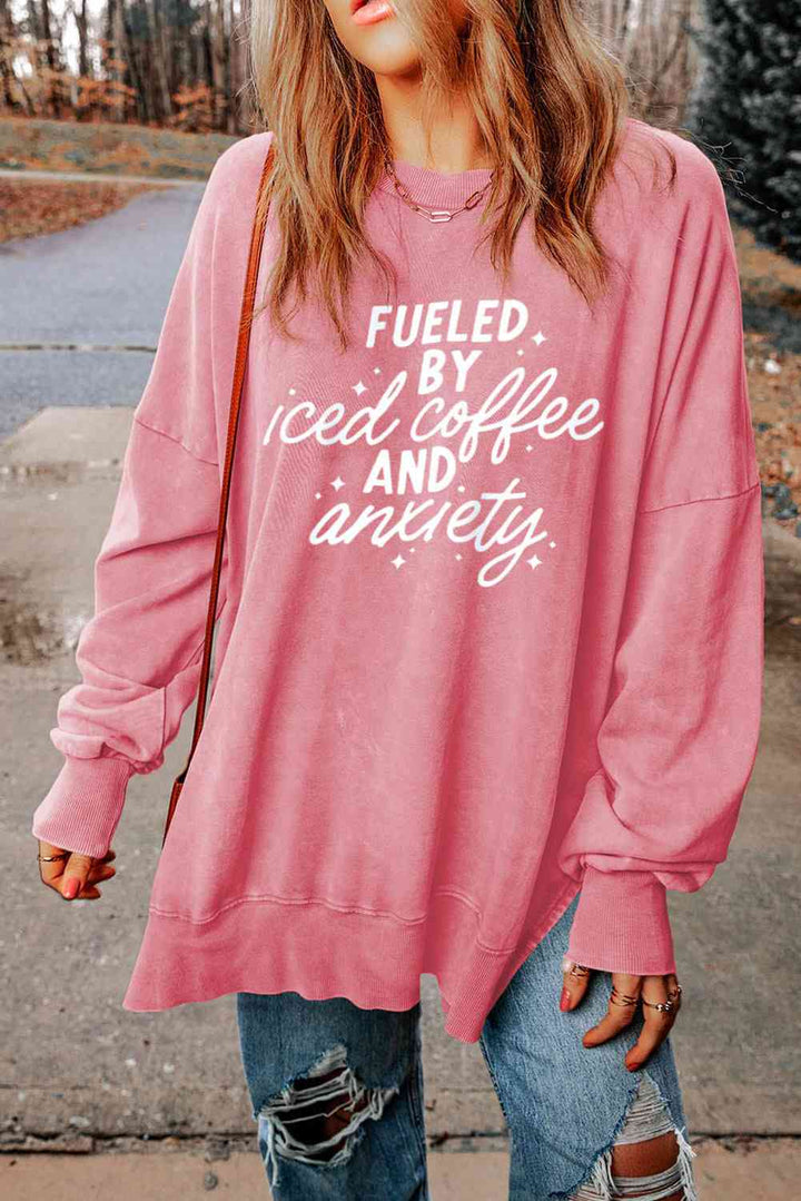 Slogan Graphic Dropped Shoulder Slit Sweatshirt |1mrk.com