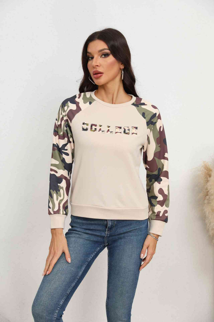 Camouflage Raglan Sleeve Sweatshirt |1mrk.com