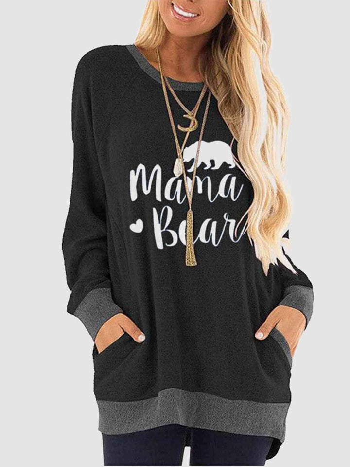 Graphic Round Neck Sweatshirt with Pockets |1mrk.com