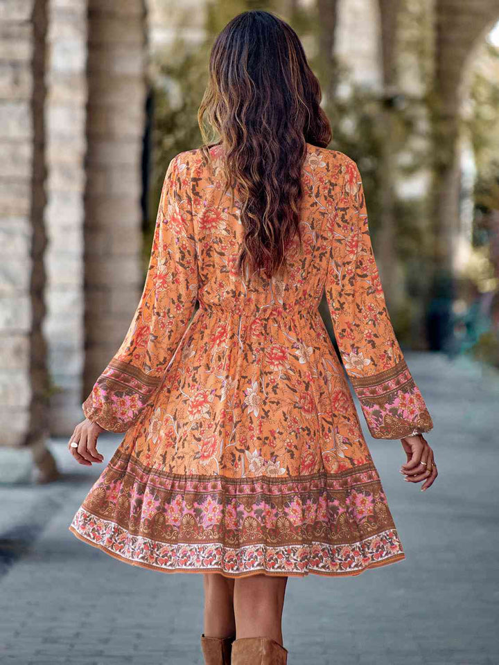 Bohemian V-Neck Long Sleeve Dress |1mrk.com