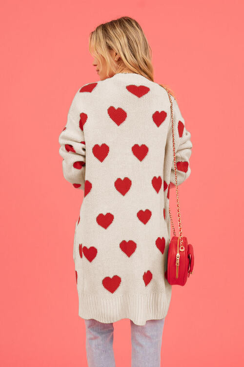 Heart Graphic Open Front Cardigan with Pockets |1mrk.com