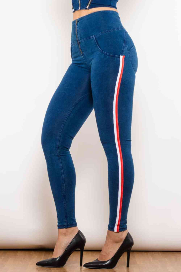 Side Stripe Zip Closure Skinny Jeans |1mrk.com