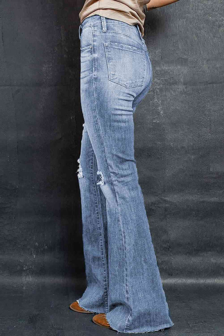 Distressed Raw Hem Flare Jeans | 1mrk.com