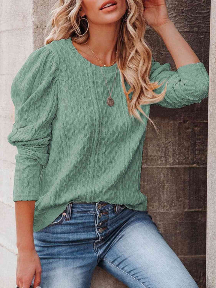 Round Neck Puff Sleeve Knit Top | 1mrk.com