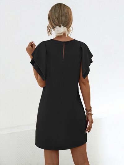 Round Neck Flutter Sleeve Mini Dress |1mrk.com