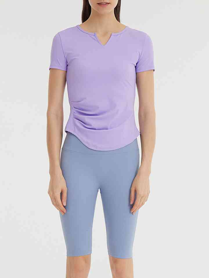 Notched Neck Short Sleeve Active Top | 1mrk.com