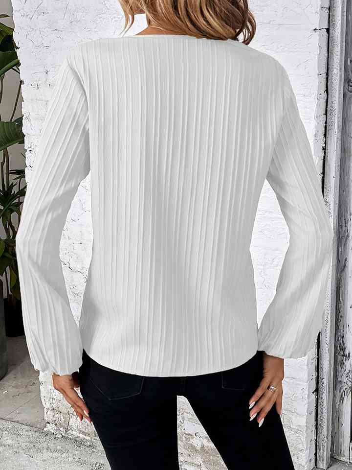 Contrast V-Neck Long Sleeve Blouse | 1mrk.com