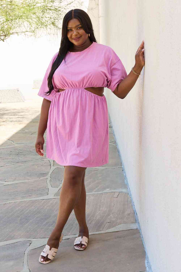 HEYSON Summer Field Full Size Cutout T-Shirt Dress in Carnation Pink | 1mrk.com