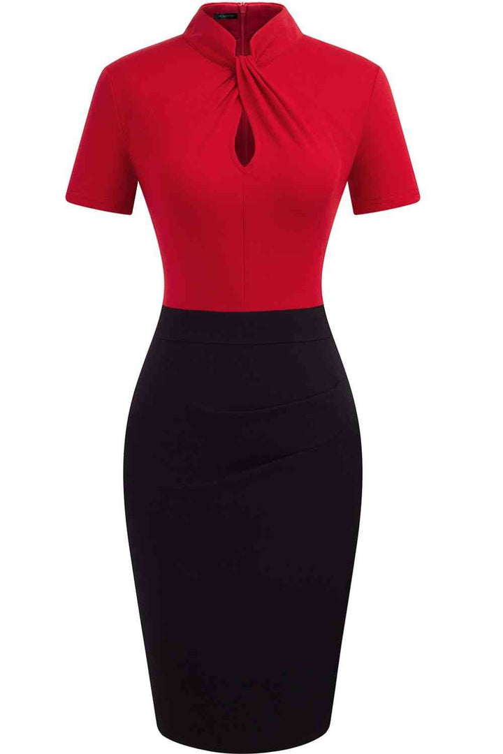 Round Neck Short Sleeve Pencil Dress |1mrk.com